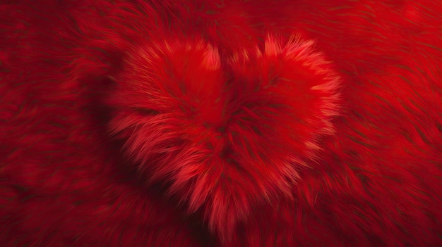 Foto cuore rosso a forma di cuore su sfondo di pelliccia rossa