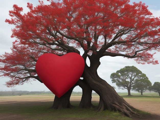 Photo red heart shaped tree