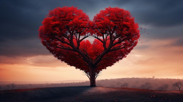 Foto albero a forma di cuore rosso