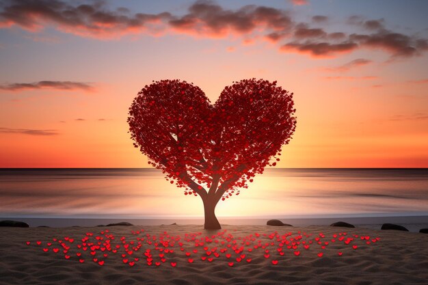 写真 赤い心の形の木は愛とバレンタインデーのシンボルです