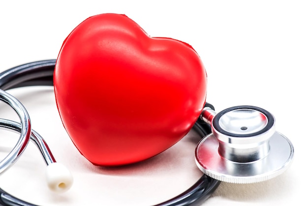 Red heart and a stethoscope, health and doctor