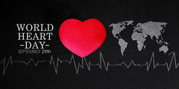 Photo red heart symbol with world heart day text