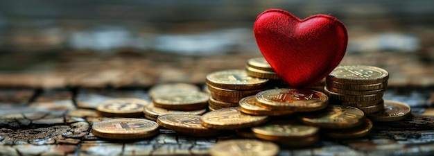 Red Heart on Top of Coin Pile