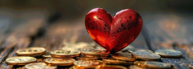 Red Heart on Top of Coins