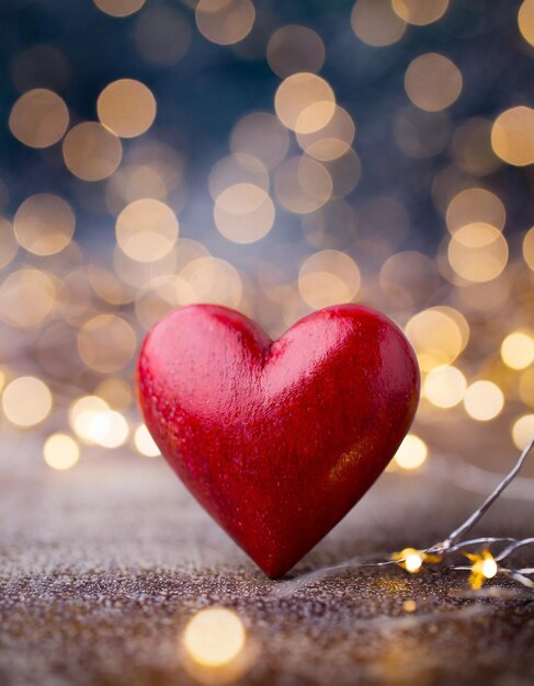 Photo red heart valentine day greeting card bokeh background