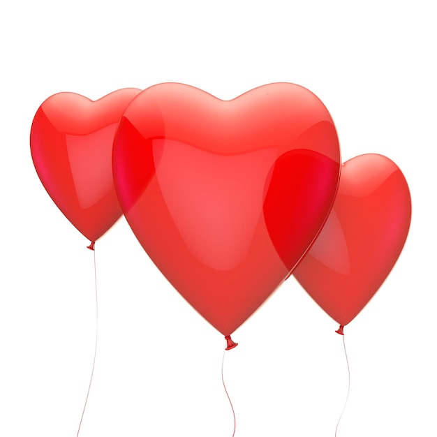 Red heart valentine's love balloons 3D rendering