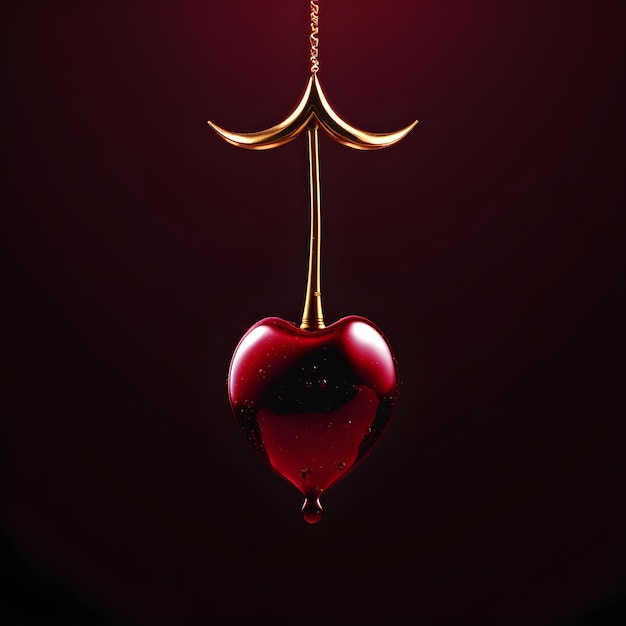 A red heart with a drop of blood on it