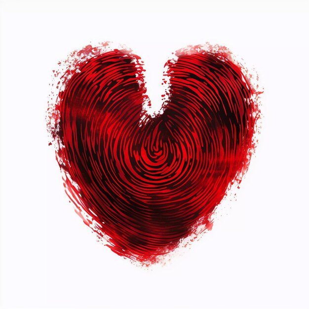 Photo a red heart with a fingerprint isolated on white background