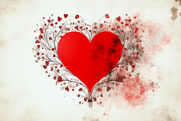 발렌타인 데이 또는 기념일 카드에 대한 베이지색 배경에 꽃줄이 있는 빨간색 심장