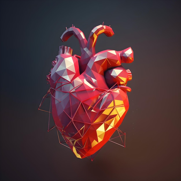 A red heart with low poly style