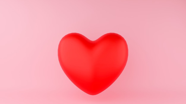 red heart with pink background. valentine's day concept. threed rendering illustration. 