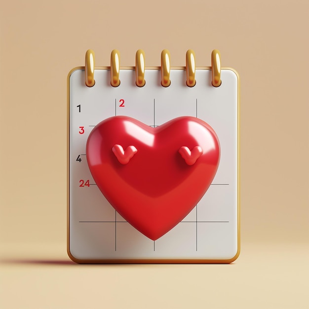 a red heart with a red heart on the calendar