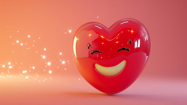 Red heart with a smiley face on a red background