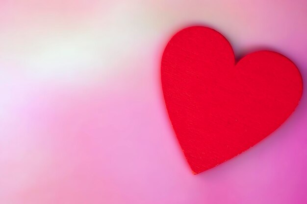 Red Heart with soft blurred pink background Valentines Day concept romantic  background