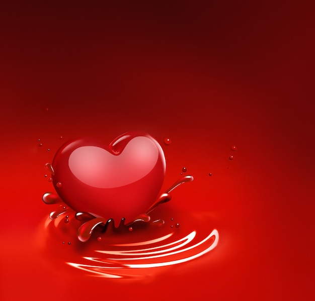 Red heart with splashes of paint