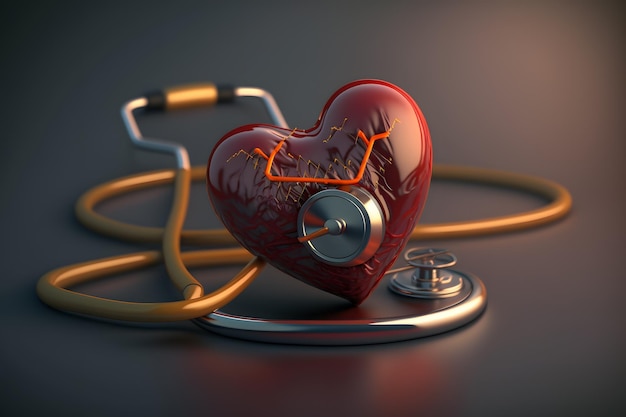 A red heart with a stethoscope and a stethoscope