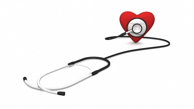 Photo red heart with stethoscope on white background. 3d rendering