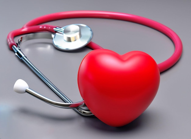 Red heart with stethoscope on white background