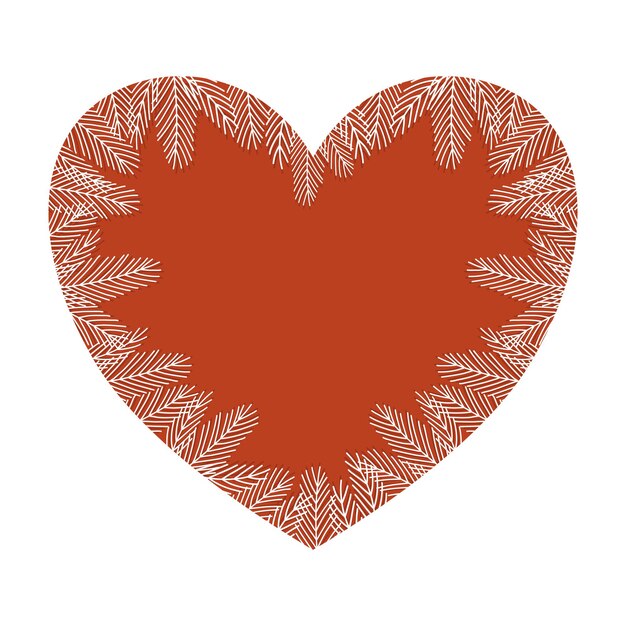 Red heart with white pine branches frame inside winter holidays design vector