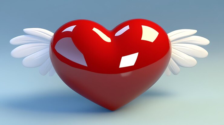 फोटो red heart with white wings soaring high