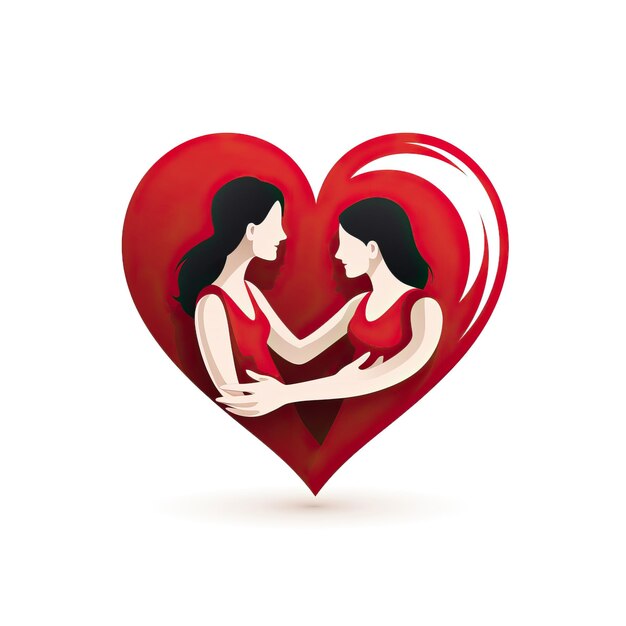 a red heart with a woman and a man holding hands