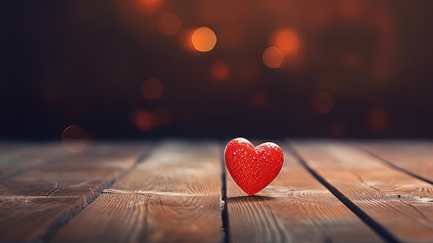 Red heart on wooden floor bokeh background concept of love and passion Generative AI