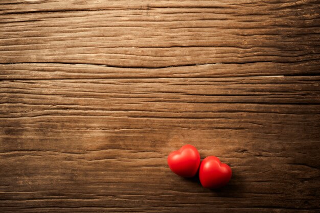 Photo red heart on wooden table. concept for valentine day.