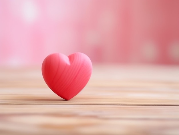 A red heart on the wooden with pink background love concept