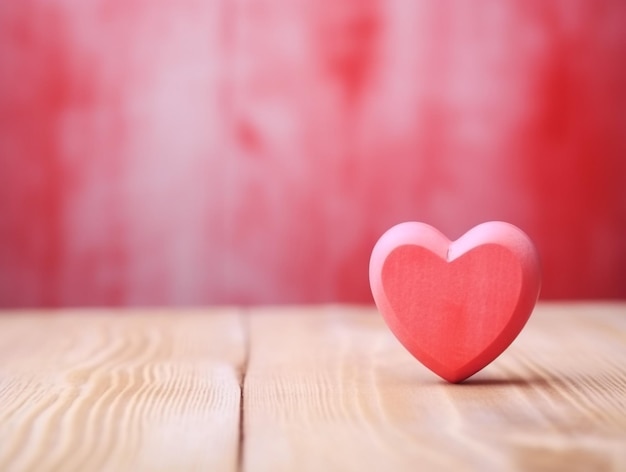 A red heart on the wooden with pink background love concept