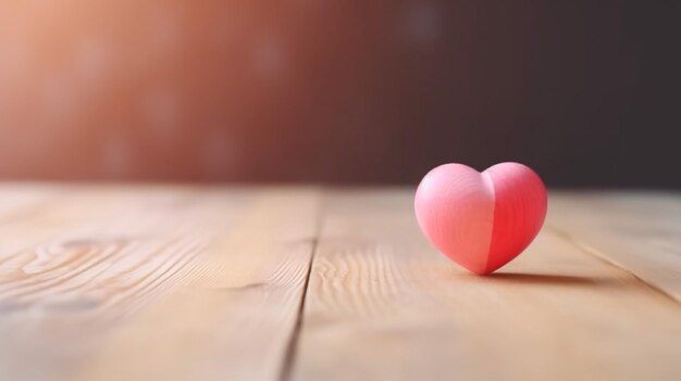 A red heart on the wooden with pink background love concept