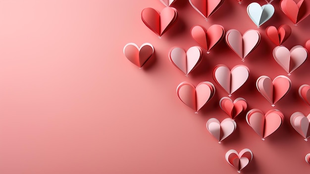 Red hearts 3d paper art style pink background with copy space valentine background paper cut