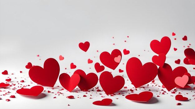 red hearts are scattered on a white background with a white background