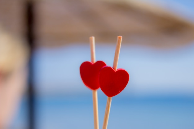 Photo red hearts as a gift for valentine day.