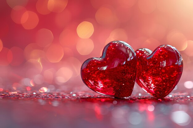 Red hearts on background of bokeh