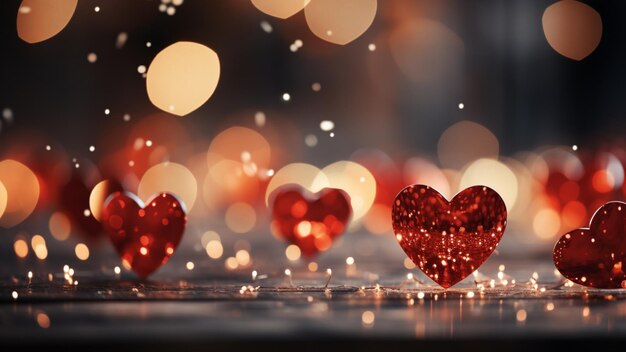 Red hearts background valentine day greeting card lights Bokeh background Love concept