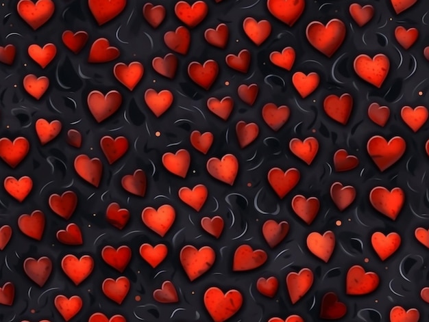 Red hearts on black background generative ai