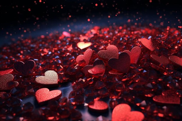 Red hearts on a black background