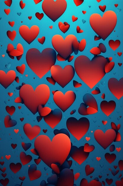 Red hearts on a blue background