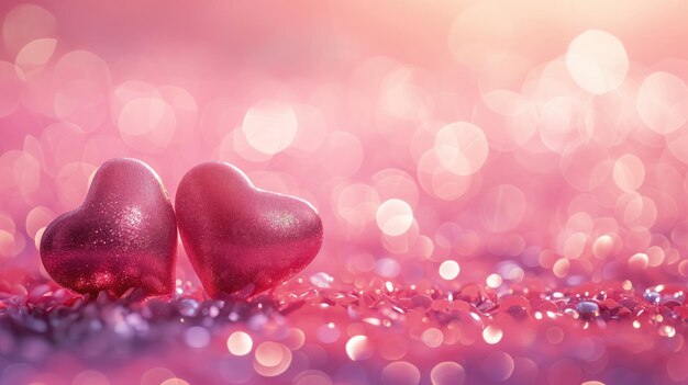 Red hearts on bokeh background