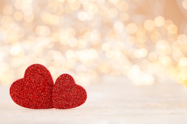 Red hearts and bokeh lights