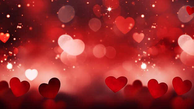 Red hearts bokeh texture background