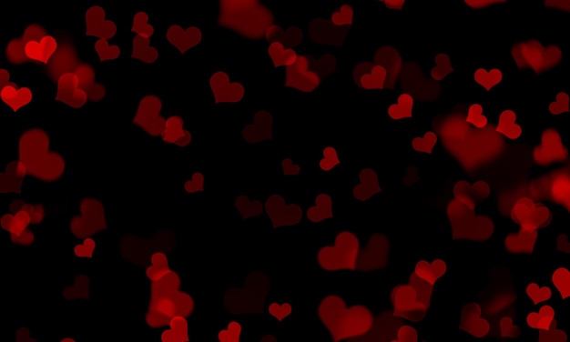 Red hearts boken on black background
