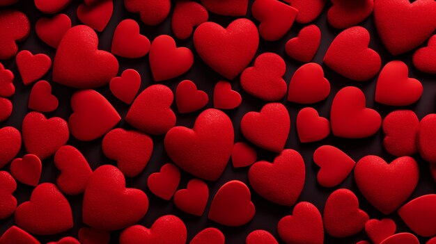 Red Hearts on Deep Black Background