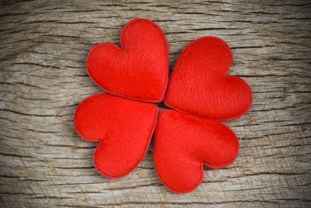 red hearts flower shaped on wood