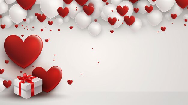 Red hearts and gift elements with copy space on valentines background