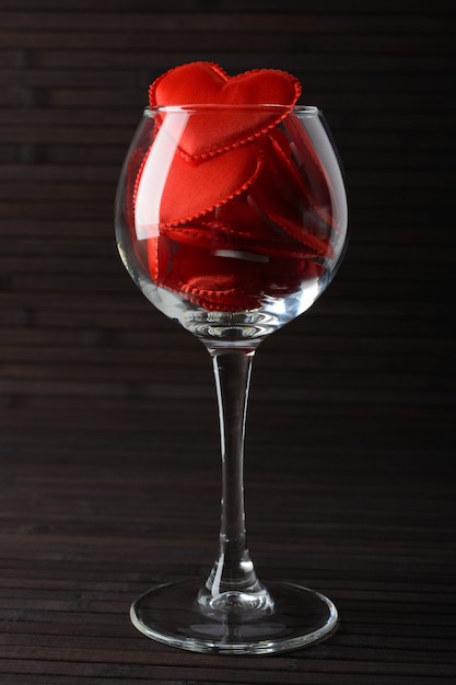 Red hearts in a glass