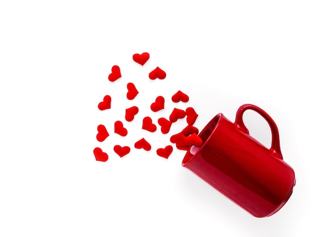 red hearts and a mug. valentine's day.