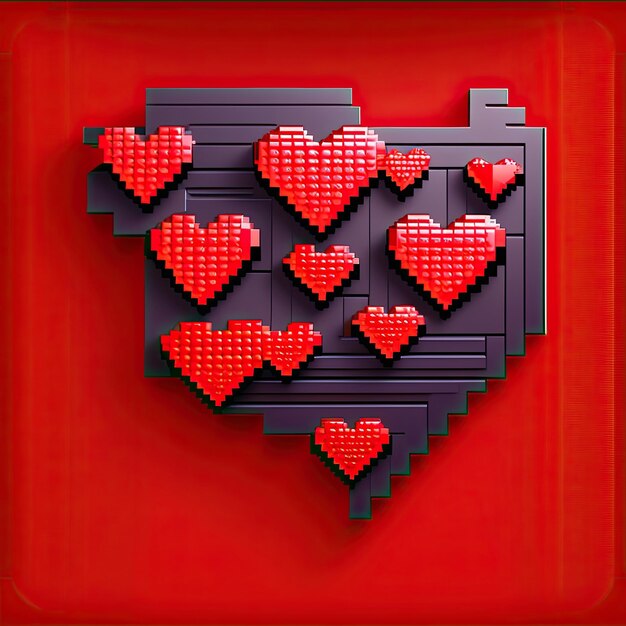 Red Hearts Pixelated Style