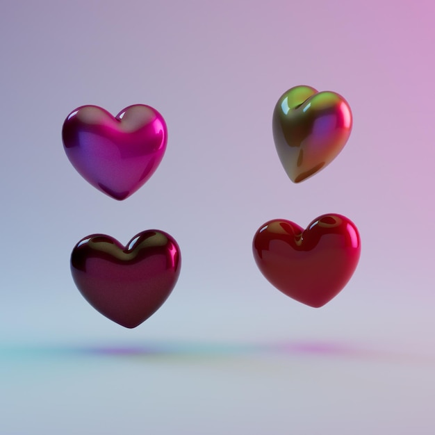 red hearts on purple background. 3d render. 3d illustration