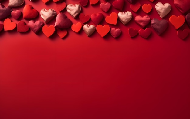 Red hearts on a red background